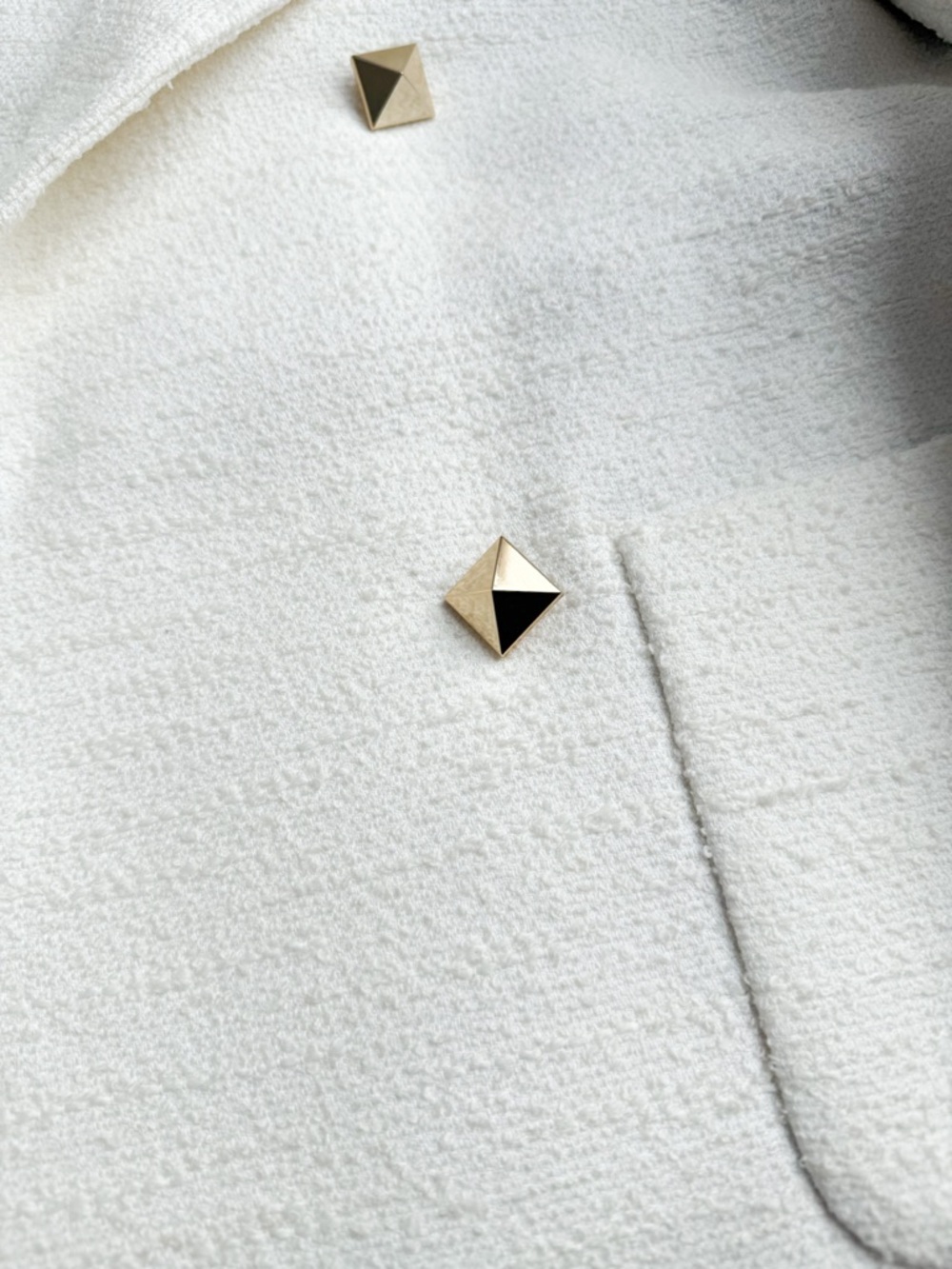Valentino Cream Bouclé Double-Breasted Jacket with Gold Pyramid Buttons - Picture 15 of 16